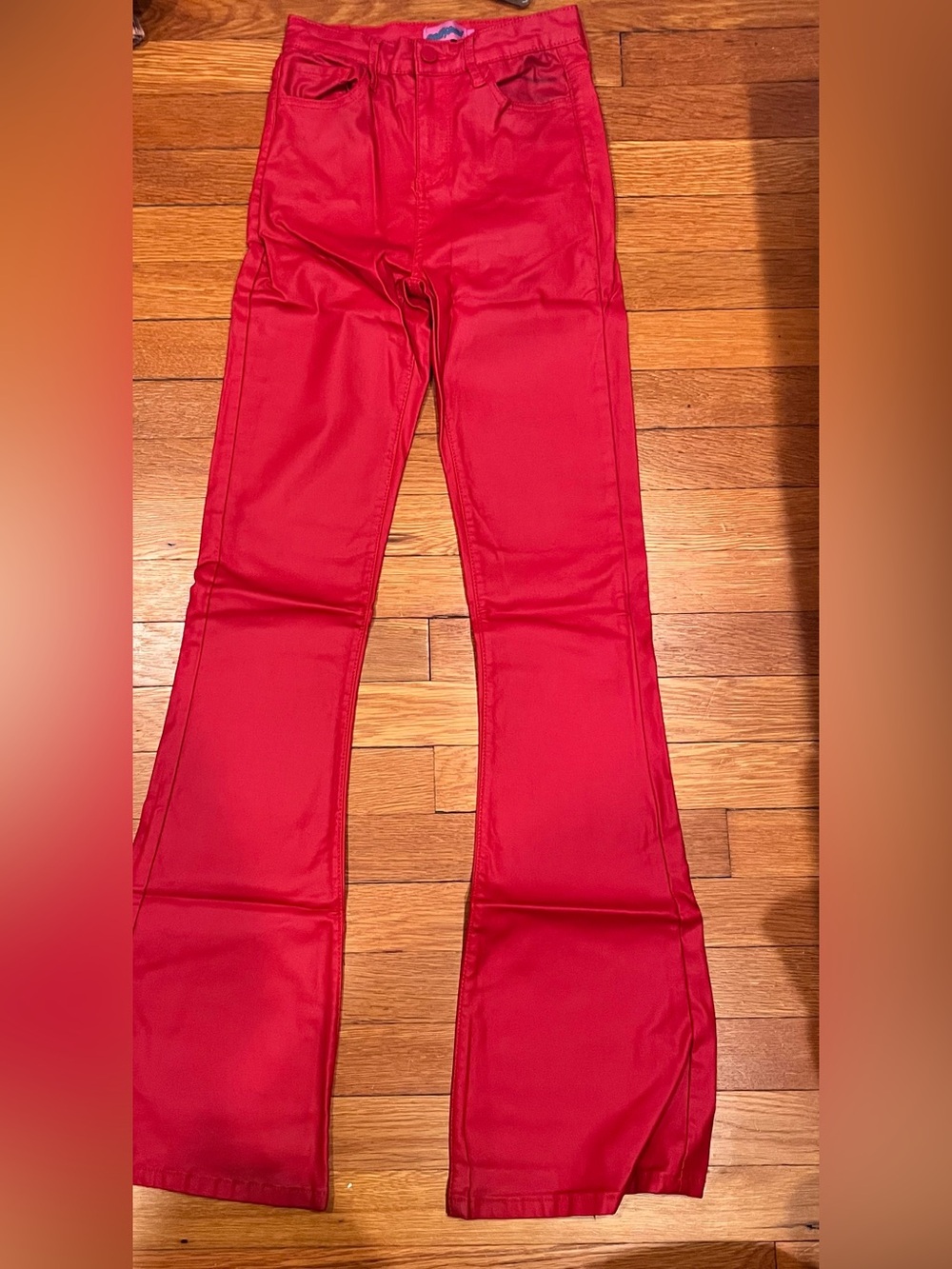 Red Leather Flared Pants